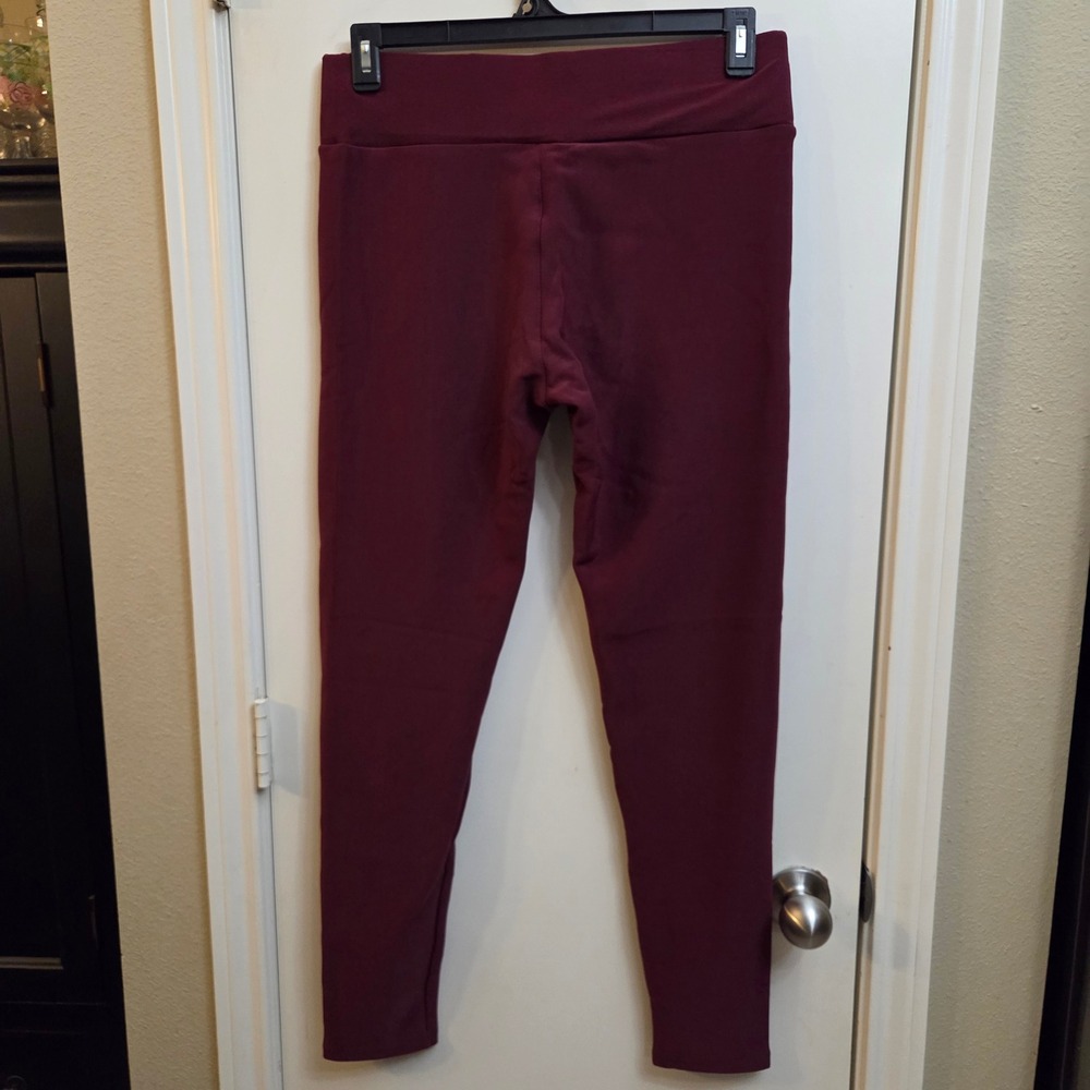 Burgundy Fleece Lined High Waisted Leggings XXL Thermal Winter Pants Maroon - Picture 2 of 4